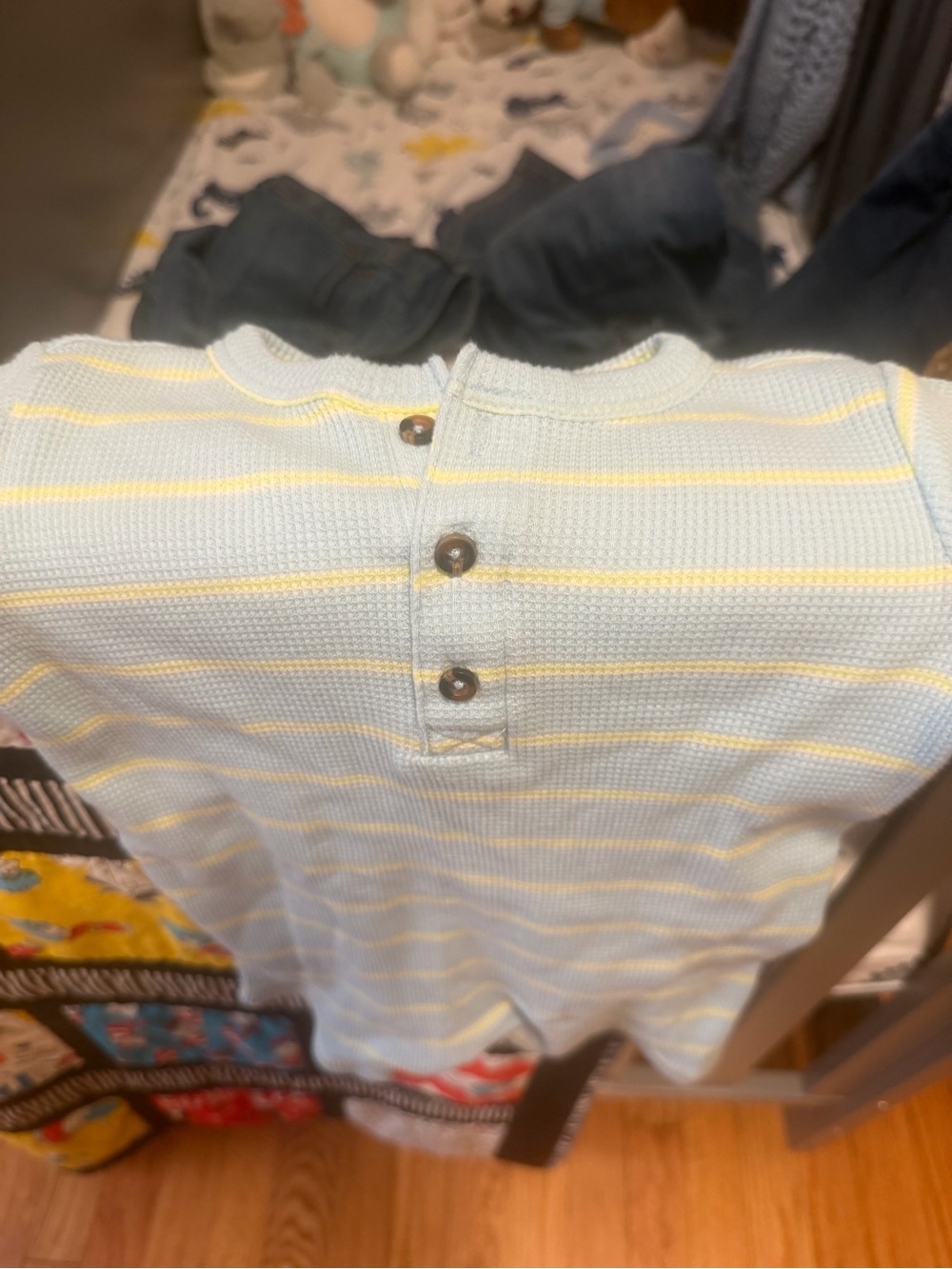Carter's Light Blue and Yellow Striped Henley Tee